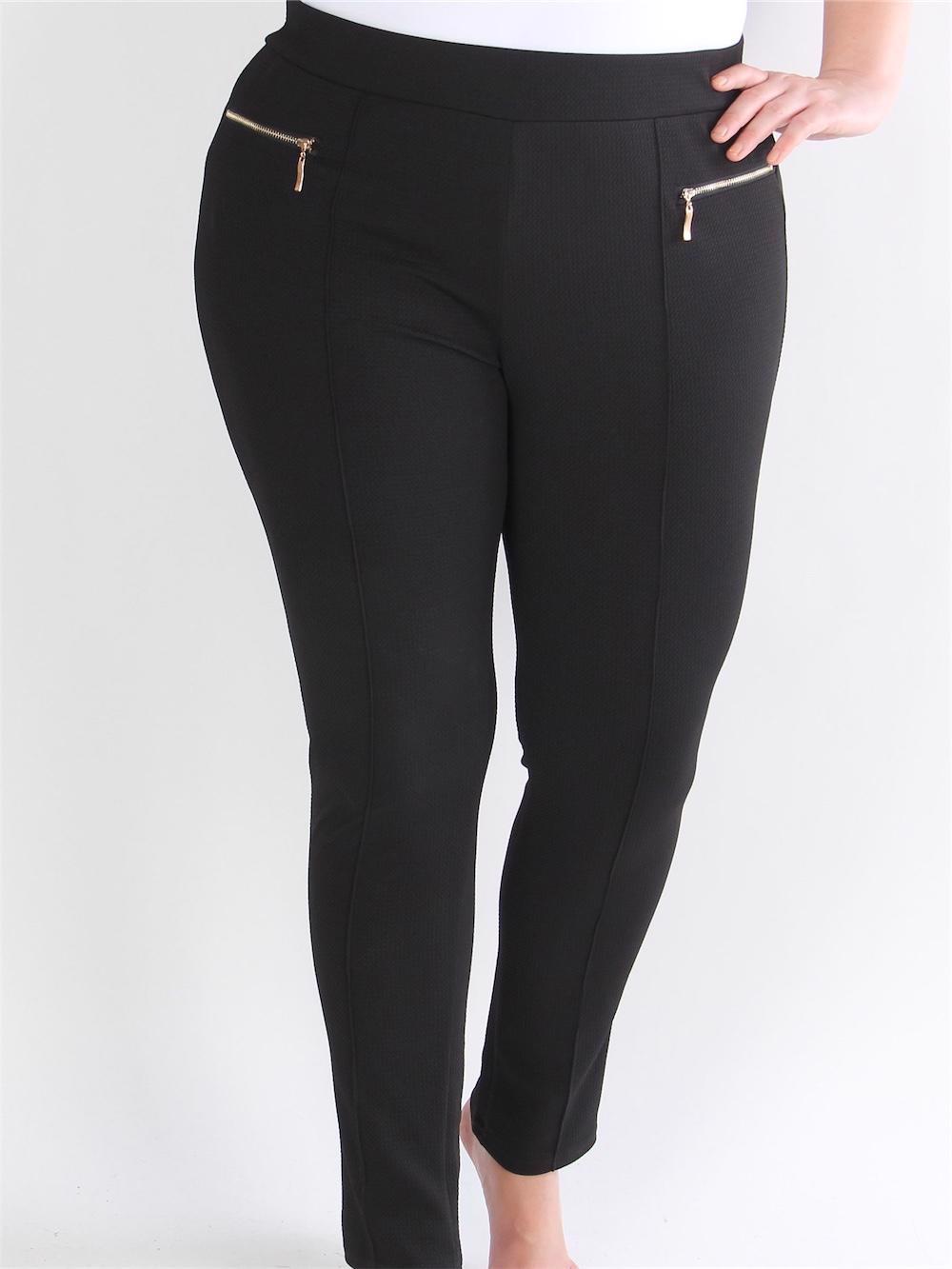 Gerdi - Beige elastiska byxor med guldfärgade dragkedjor